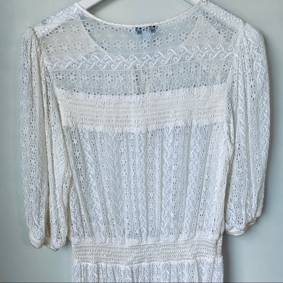 Bebe Silk Eyelet Elastic Waist Cream Coverup Dress - Picture 7 of 10